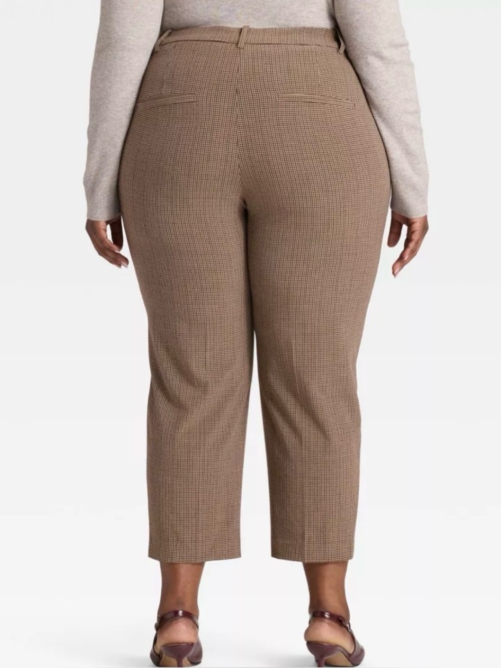 NWT Women's Tapered Ankle Pants - A New Day™ Brown Plaid SIZE 20 - Picture 2 of 8